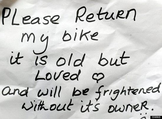 Записка Эллен с просьбой вернуть велосипед